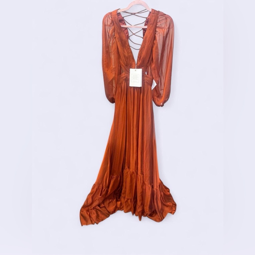 Mac Duggal Rust Lace-Up Back Maxi Dress - Picture 2 of 3